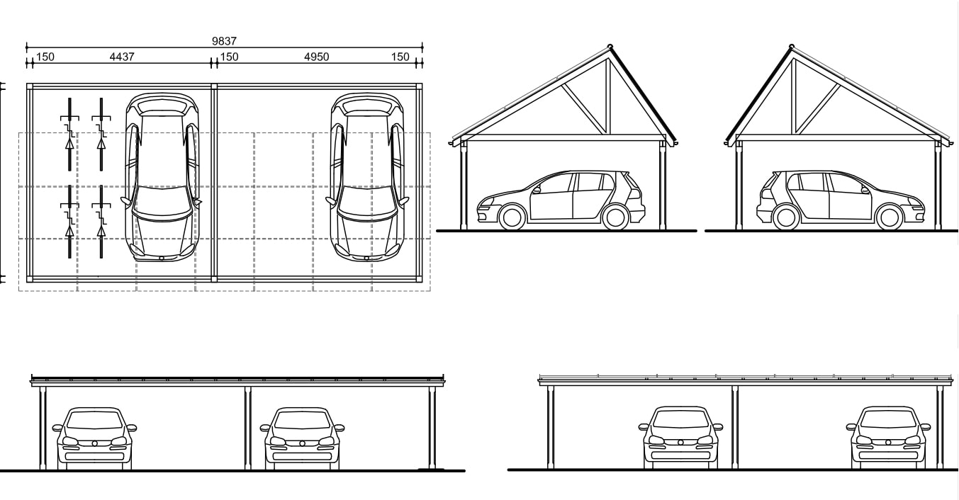Проект-чертеж для навеса под две машины Volkswagen Golf 5